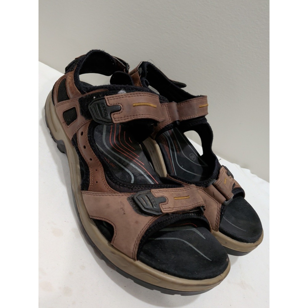 ECCO Yucatan Men Brown Black Nubuck Leather Sport Hiking Sandals Sz Us 12 Eu 46